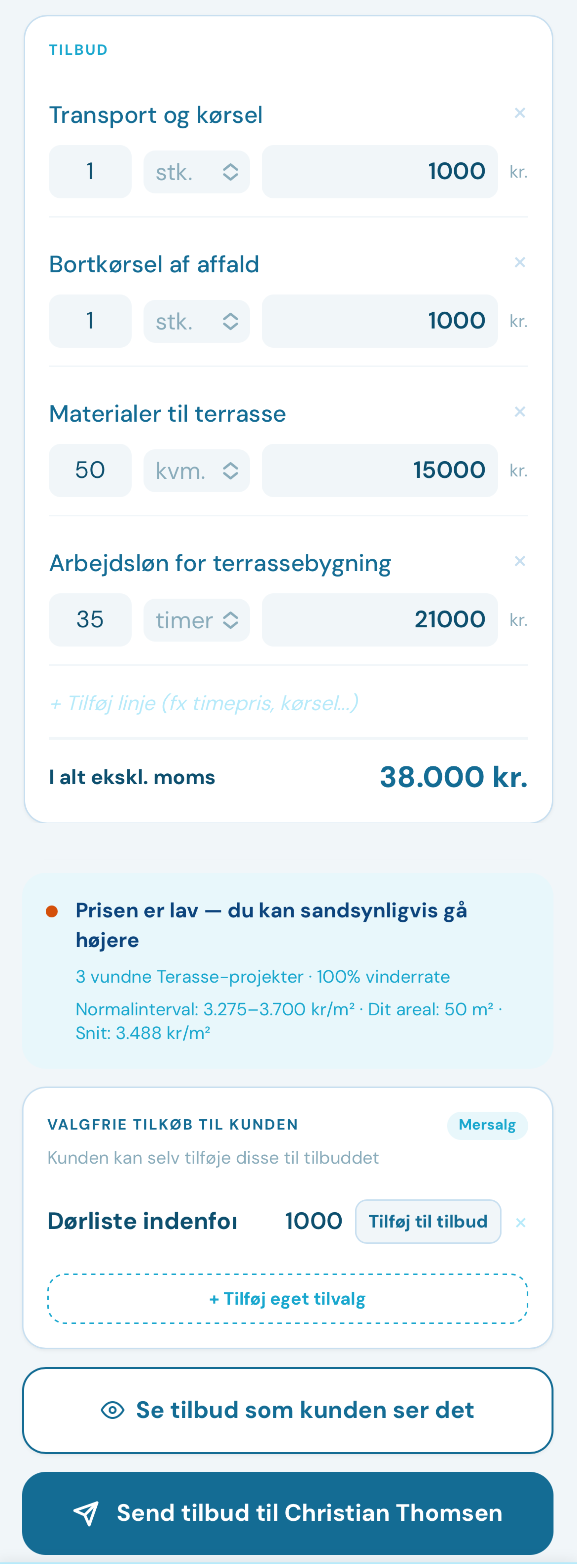 Prisvurdering i tilbudsflow